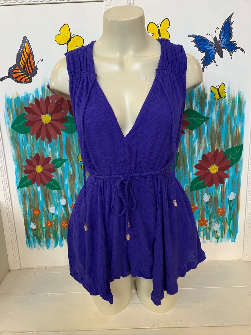 Free People Royal Purple Sleeveless V-Neck Tie-Waist Camisole